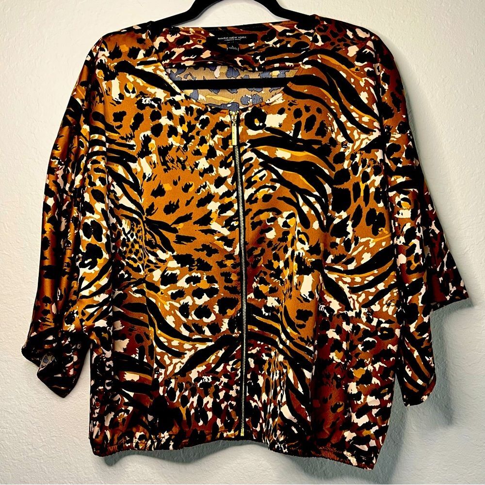 MARC NEW YORK lightweight zip up satin jacket ~ Abstract animal print ~ Large